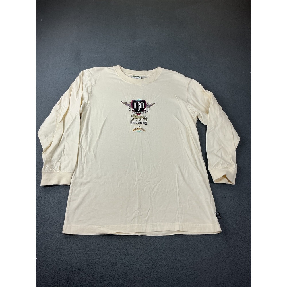 Vintage MGM Grand Shirt Mens L White Embroidered Las Vegas Graphic 90s